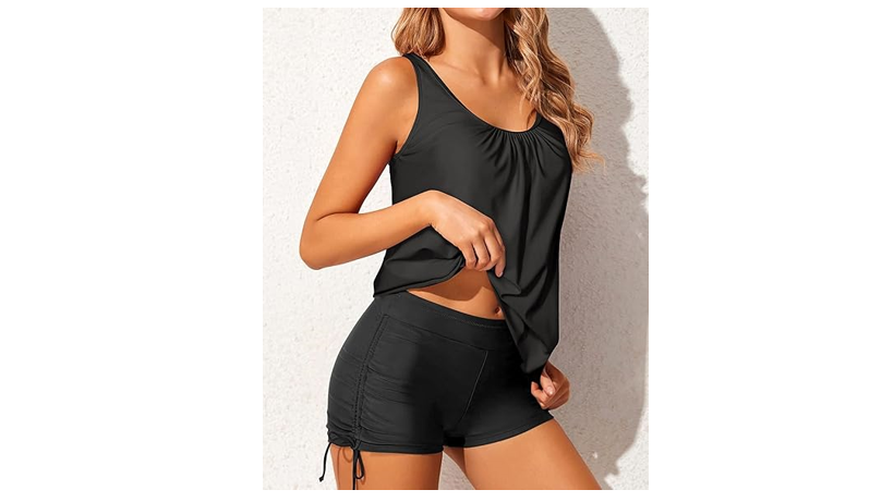 Yonique Blouson Tankini Swimsuits for Women 2 Piece Black Bathing Suits Tops, XL