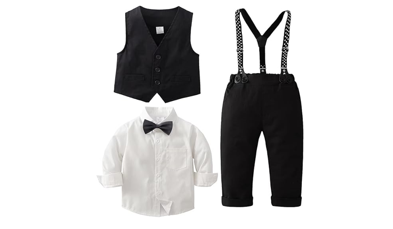 Tiepant Boys 3-Piece Vest Suits Long Sleeve Gentleman Outfits Set, 4-5T