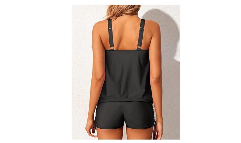 Yonique Blouson Tankini Swimsuits for Women 2 Piece Black Bathing Suits Tops, XL