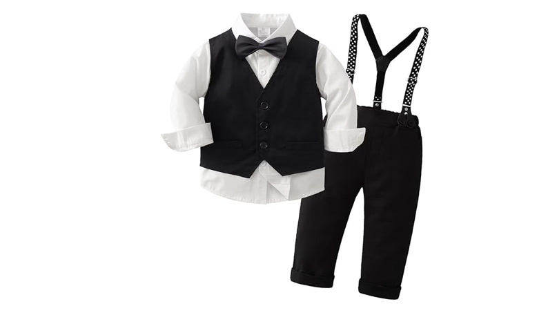 Tiepant Boys 3-Piece Vest Suits Long Sleeve Gentleman Outfits Set, 4-5T