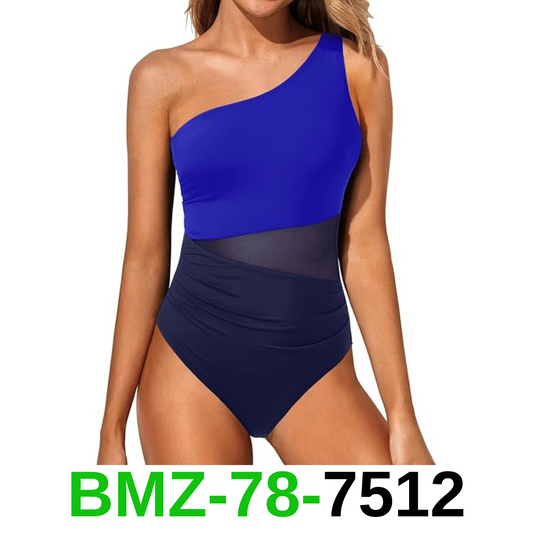 Yonique Women One Piece One Shoulder Swimsuit Tummy Control Bathing Suit Mesh, L