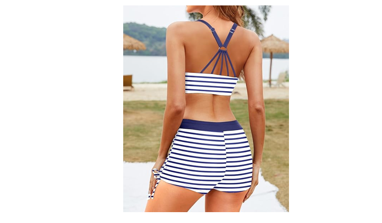 Yonique 3 Piece Womens Tankini Swimsuits with Shorts Athletic Bathing Suits, S