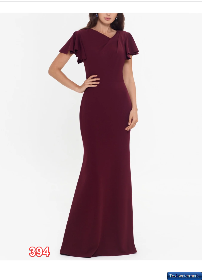 Betsy Adam Womens Dress V-Neck Short-Flutter-S Burgundy 12 Women's Bridal Dress