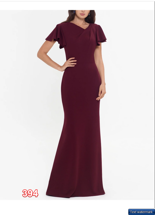 Betsy Adam Womens Dress V-Neck Short-Flutter-S Burgundy 12 Women's Bridal Dress