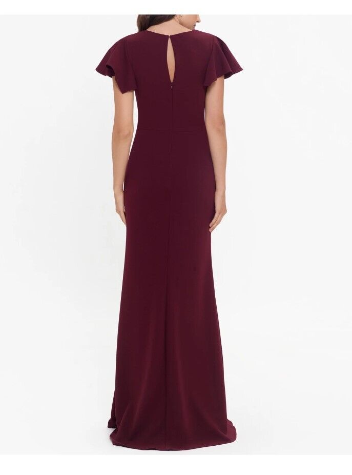 Betsy Adam Womens Dress V-Neck Short-Flutter-S Burgundy 12 Women's Bridal Dress
