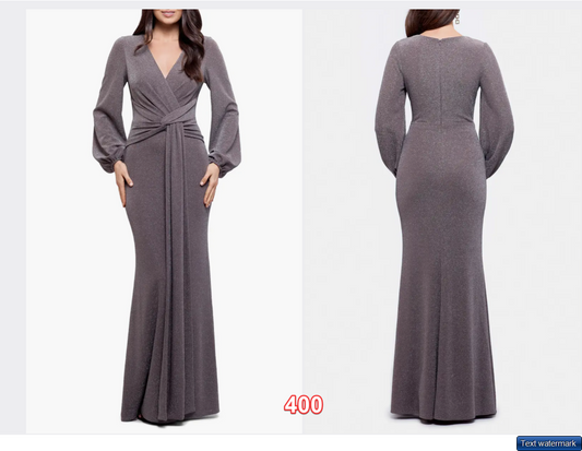 BETSY & ADAM Metallic Knit Long Sleeve Gown Taupe/Silver 4 & 8 Womens Dress Gown