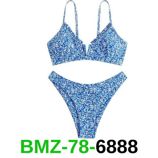 ZAFUL Women's Underwire Bikini Floral High Leg Bikini Set V-Wired Two Piece, S