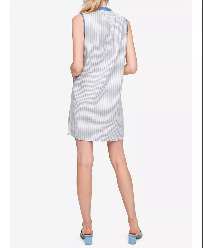 Tribal Stripe Women's Dress Sleeveless Dress Embroidery Chambray XS Mini Dress