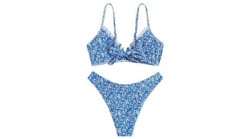 ZAFUL Women's Underwire Bikini Floral High Leg Bikini Set V-Wired Two Piece, S