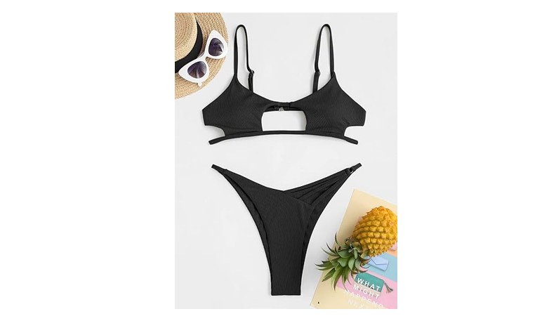 ZAFUL Women's Sexy Cutout Bikini Thong Bikini Set Tie Back Two Piece Swimsuit, L