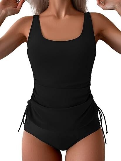 B2prity Tummy Control Tankini Swimsuit for Women Ruched Two Piece Bathing Suit L