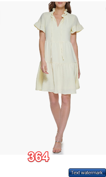 DKNY Women's Tie Neck Dress, Yellow Diamond, 12 DKNY Women's Dress Short Dress