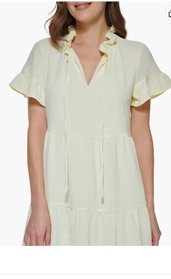 DKNY Women's Tie Neck Dress, Yellow Diamond, 12 DKNY Women's Dress Short Dress