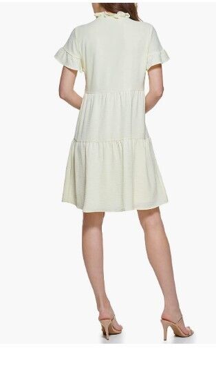 DKNY Women's Tie Neck Dress, Yellow Diamond, 12 DKNY Women's Dress Short Dress