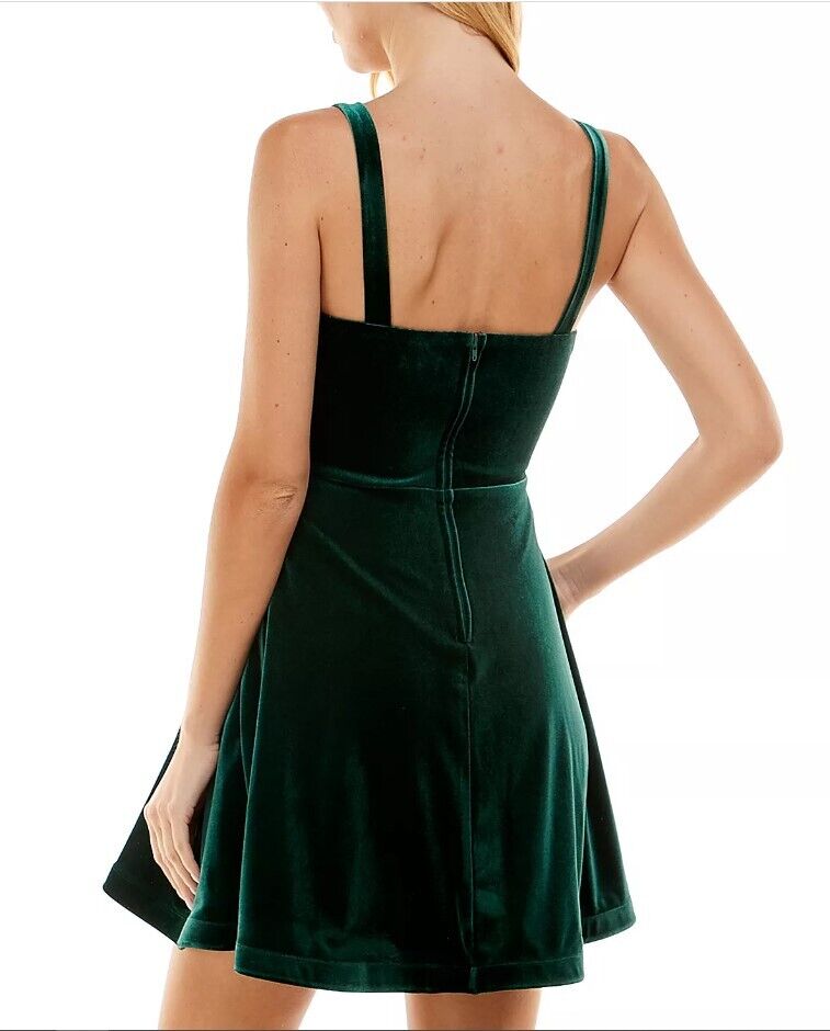City Studios Junior's Velvet Fit Flare Dress Green 13 Junior's Prom Party Dress