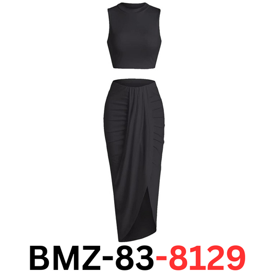 ZAFUL Women Casual Sleeveless Summer Two Piece Outfits Crop Top & Skirt, Black M