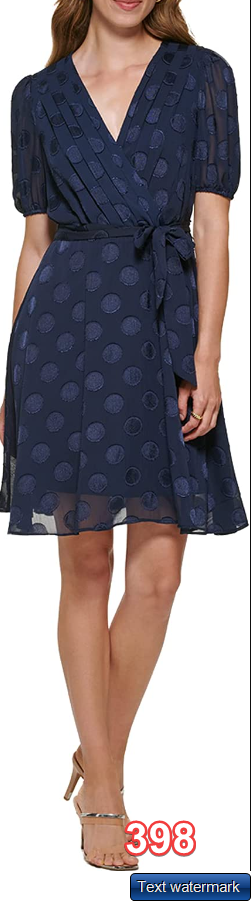 DKNY Womens Dress Satin-Dot Faux-Wrap Dress Navy 16 DKNY Short Wrap Dress Satin