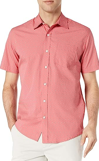 Amazon Essentials Men's Regular-Fit Short-Sleeve Poplin Shirt Coral Orange/White