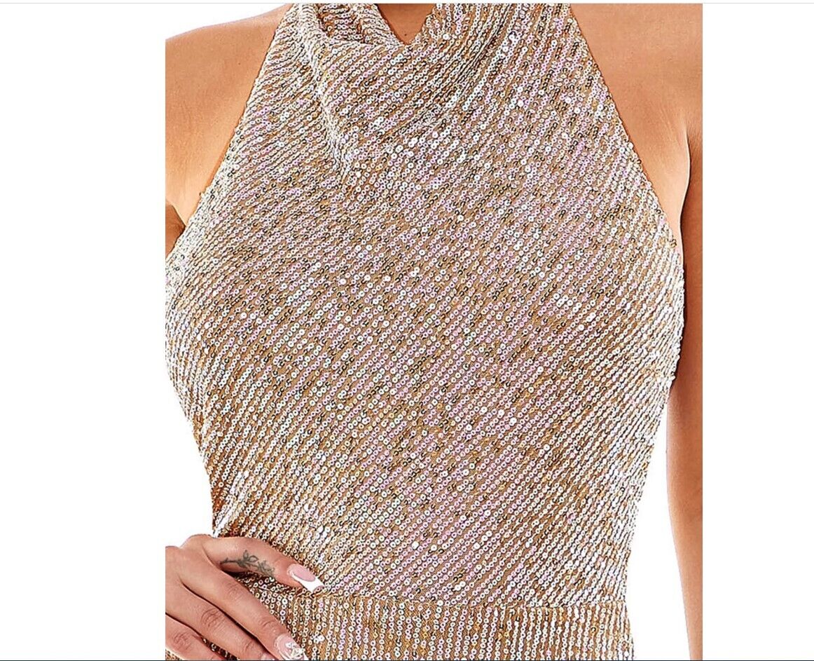 CITY STUDIOS Juniors' Dress Draped-Halter-Neck Sequinned Dress Gold Blush Large