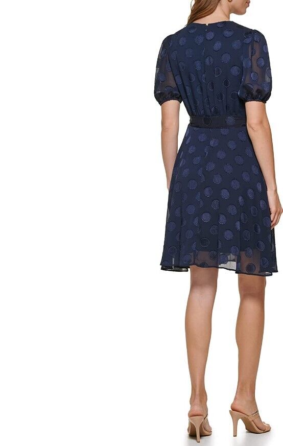 DKNY Womens Dress Satin-Dot Faux-Wrap Dress Navy 16 DKNY Short Wrap Dress Satin