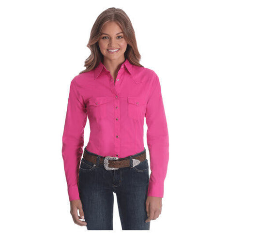 WRANGLER LONG SLEEVE ONE POINT FRONT AND BACK YOKES SOLID TOP
