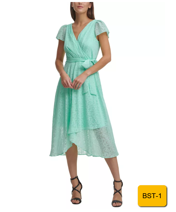 DKNY FLUTTER-SLEEVE FAUX-WRAP DRESS PLATE GLASS 4  DKNY Women's Dress Designer