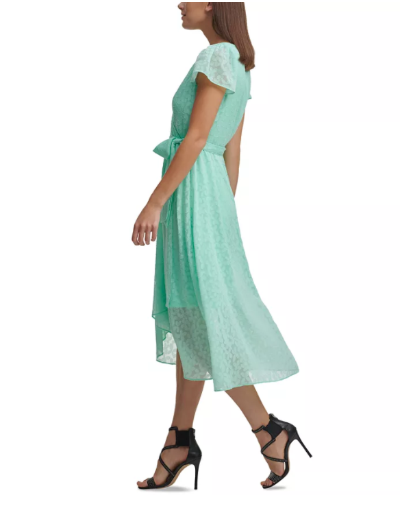 DKNY FLUTTER-SLEEVE FAUX-WRAP DRESS PLATE GLASS 4  DKNY Women's Dress Designer
