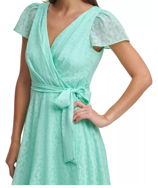 DKNY FLUTTER-SLEEVE FAUX-WRAP DRESS PLATE GLASS 4  DKNY Women's Dress Designer
