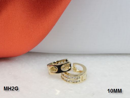 925 STERLING SILVER CZ SMALL ROUND GOLD PLATED HUGGIE HOOP EARRINGS ~MH2G~