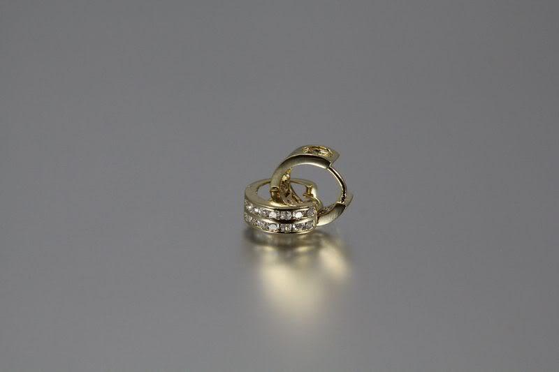925 STERLING SILVER CZ SMALL ROUND GOLD PLATED HUGGIE HOOP EARRINGS ~MH2G~