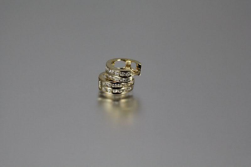 925 STERLING SILVER CZ SMALL ROUND GOLD PLATED HUGGIE HOOP EARRINGS ~MH2G~