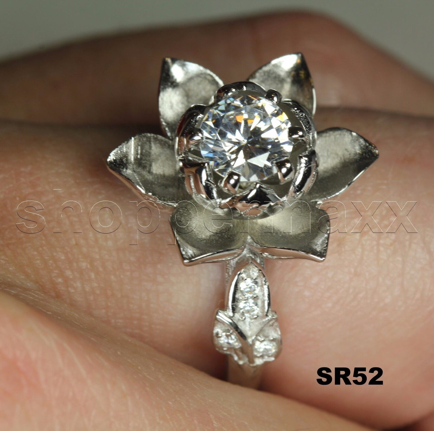 0.92CTW Round White 925 Silver Stunning Lotus Flower Engagement Bridal Ring