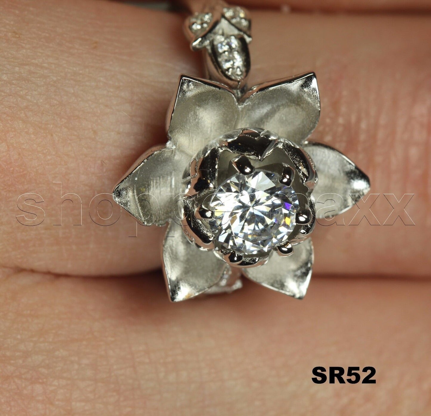 0.92CTW Round White 925 Silver Stunning Lotus Flower Engagement Bridal Ring