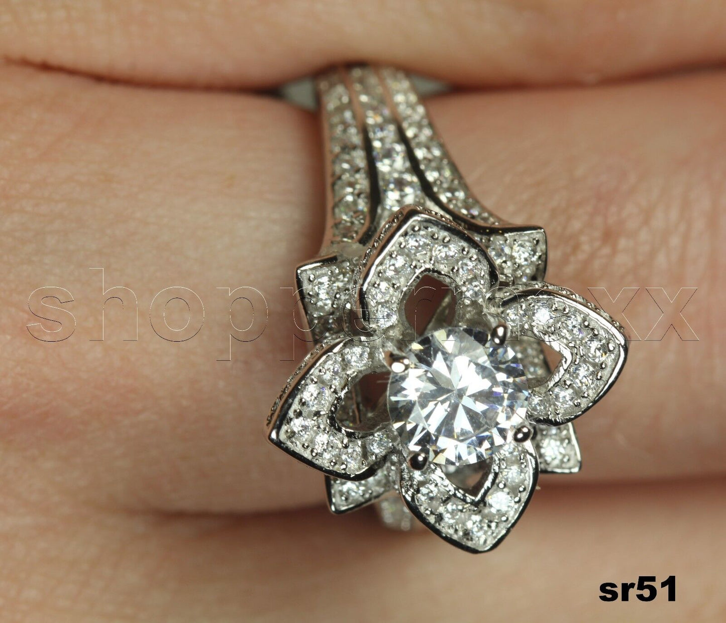 Vtg Style 925 Sterling Silver Rose Flower Ring Engagement Ring Bridal Ring- 1.6C