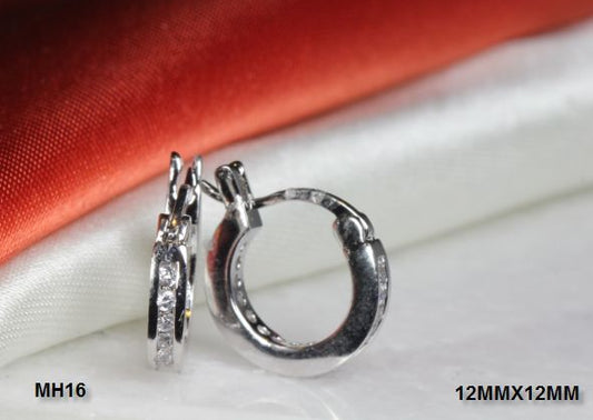 925 STERLING SILVER CZ SMALL ROUND HUGGIE HOOP EARRINGS ~12MM~MH16