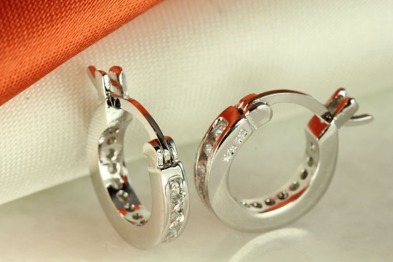 925 STERLING SILVER CZ SMALL ROUND HUGGIE HOOP EARRINGS ~12MM~MH16