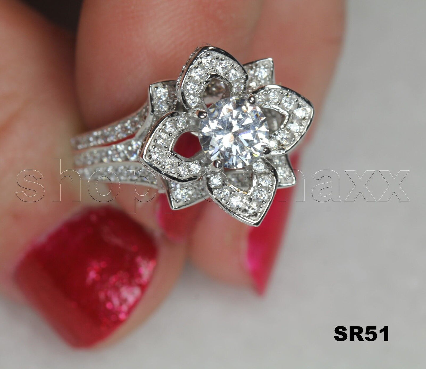 Vtg Style 925 Sterling Silver Rose Flower Ring Engagement Ring Bridal Ring- 1.6C