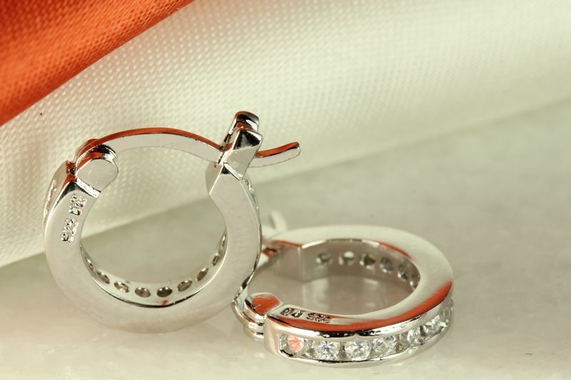925 STERLING SILVER CZ SMALL ROUND HUGGIE HOOP EARRINGS ~12MM~MH16