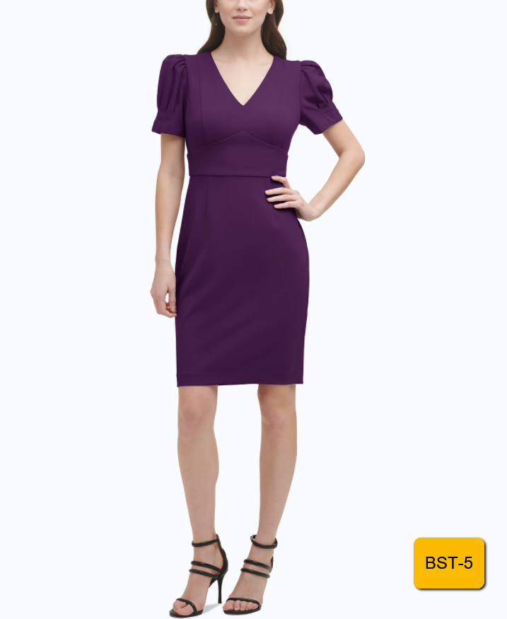 DKNY PUFF-SLEEVE SHEATH DRESS WINE 8 DKNY Women's Mini Dress Designer Dress 8