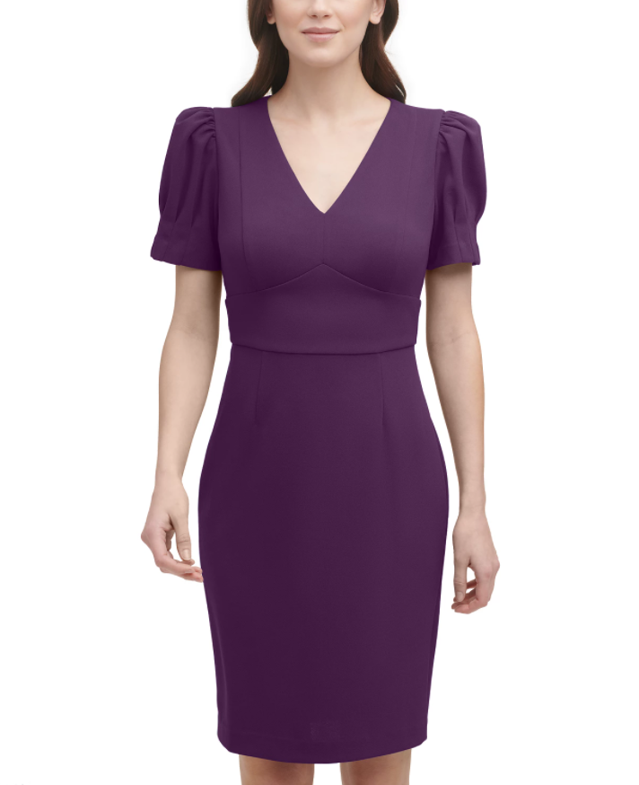 DKNY PUFF-SLEEVE SHEATH DRESS WINE 8 DKNY Women's Mini Dress Designer Dress 8