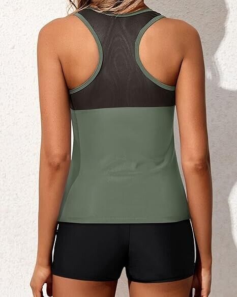 Yonique Women's Tankini with Shorts Athletic Two Piece Swimsuits, Army Green, L