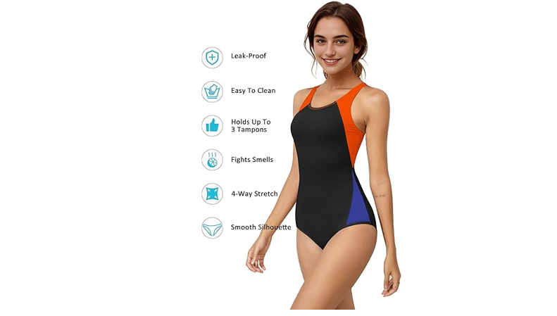 Beautikini Period Swimwear One Piece Leakproof Menstrual Swimsuit Women's, M