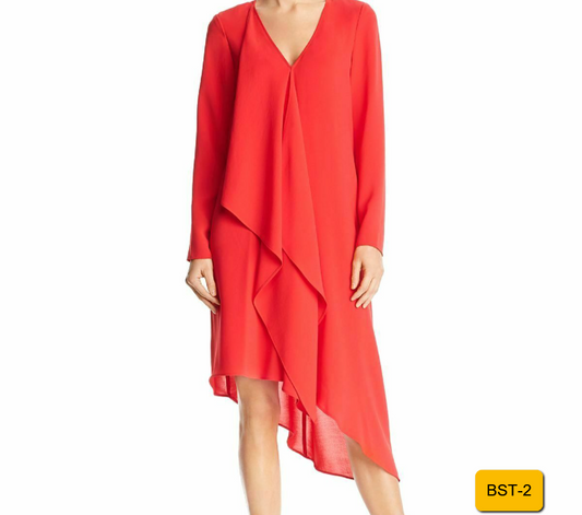 Adrianna Papell Women's Dress Red Asymmetric Gauzy Crepe Shift Dress 4 Designer