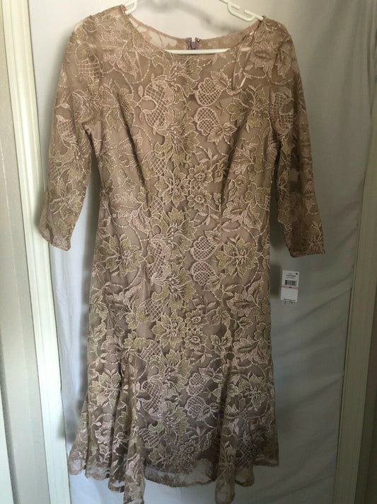 Alex Evenings Women's Petite Midi Length Embroidered Party Dress, Nude Multi, 10