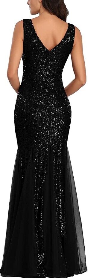 A ARFAR Women Sequin Dress Tulle Party Dress for Women Sexy V-Neck Formal Dress