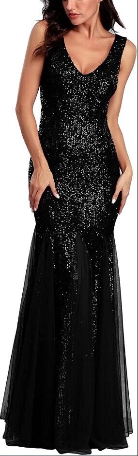 A ARFAR Women Sequin Dress Tulle Party Dress for Women Sexy V-Neck Formal Dress
