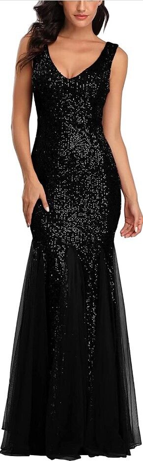 A ARFAR Women Sequin Dress Tulle Party Dress for Women Sexy V-Neck Formal Dress