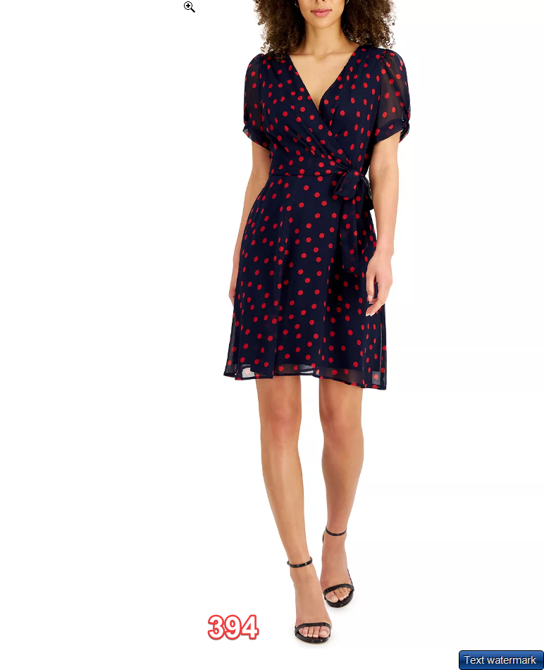 CONNECTED Petite Twisted-Sleeve Fit & Flare Women's Dress Navy red 12P  Designer