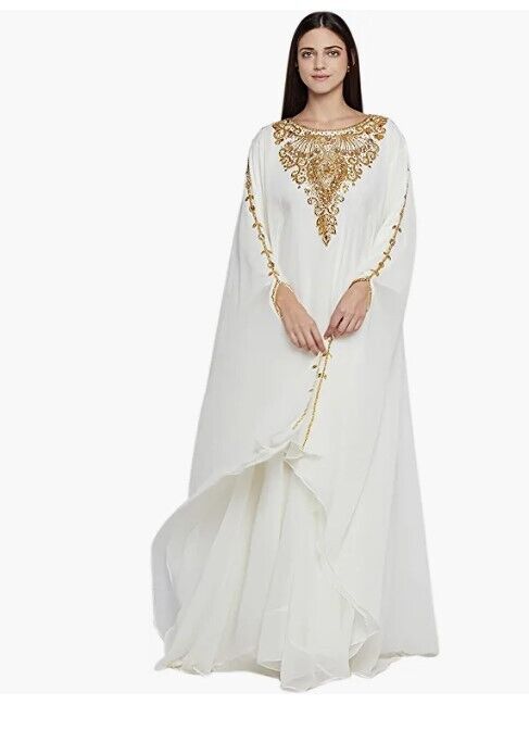 ANIIQ Women Dubai Kaftan Farasha Caftan Long Dress Georgette Ethnic Bridal Dress