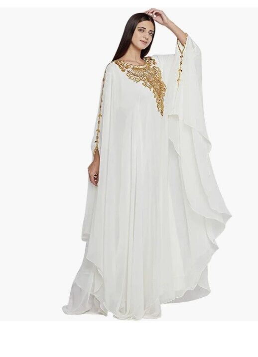 ANIIQ Women Dubai Kaftan Farasha Caftan Long Dress Georgette Ethnic Bridal Dress